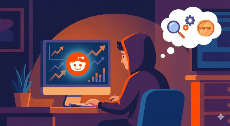 "Digital illustration of Reddit marketing strategy showing upvote arrows and traffic growth charts for 2026."